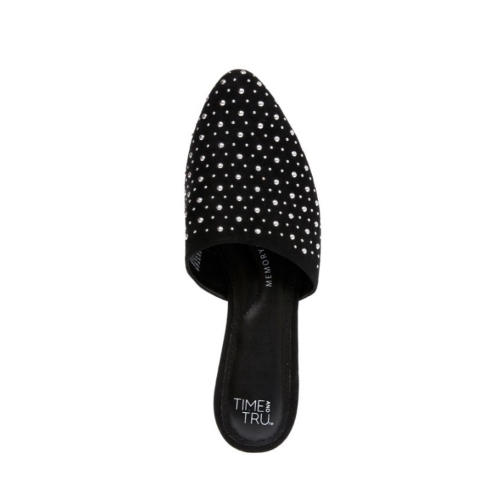 Black Slip-On Mule With Silver Studs